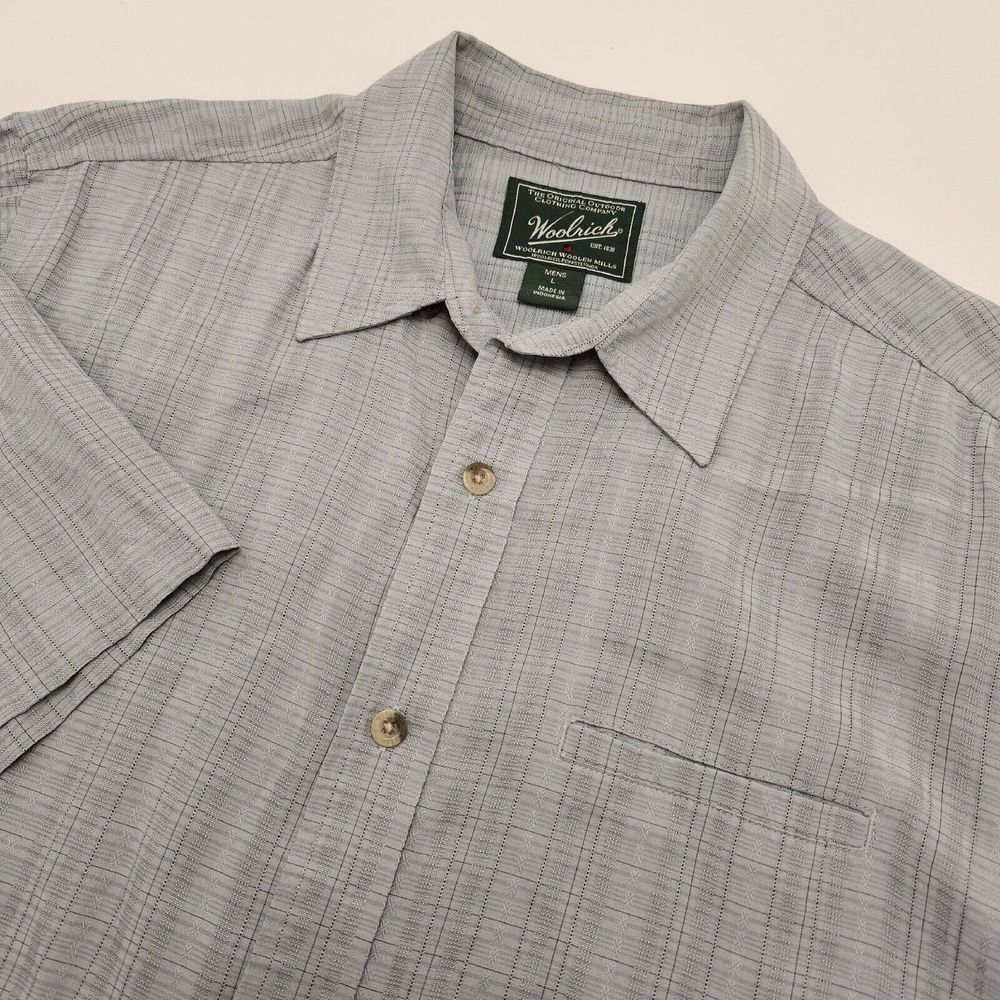 Woolrich Mens Button Down Size L Gray Short Sleeve Modal Breathable Shirt - Picture 1 of 10
